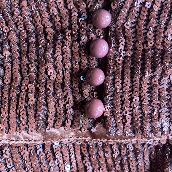 ITMFL Marissa Sequin‎ Halter Neck Ruched Midi Dress Brown Party Cocktail Sz L - Picture 4 of 6